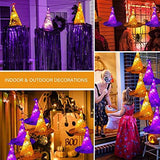 Halloween Lights Witch Hat, 56 LED Battery Operated Purple and Orange Lights with 8 Pack Hanging Lighted Hats and Remote and Timer for Indoor Outdoor Party Haunted Mansion Halloween Decoration - Glow-Paradise