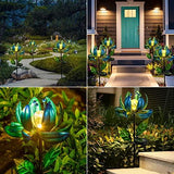Huaxu Solar Outdoor Lights 35.4In Garden Decor Flower Wind Spinners,Waterproof LED Crackle Glass Globe Fairy Art Metal Stake for Lawn Patio Pathway Yard Porch Driveway Summer Decorations Gift(Blue) - Glow-Paradise