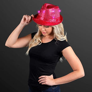 LED Light Up Flashing Fedora Hat with Sequins (Pink Color, 1 Quantity Per Pack) - Glow-Paradise