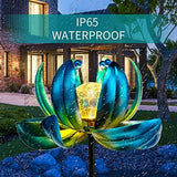 Huaxu Solar Outdoor Lights 35.4In Garden Decor Flower Wind Spinners,Waterproof LED Crackle Glass Globe Fairy Art Metal Stake for Lawn Patio Pathway Yard Porch Driveway Summer Decorations Gift(Blue) - Glow-Paradise
