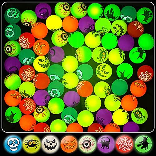 Shemira 64pcs Glow in The Dark Bouncing Balls,8 Halloween Theme Designs Bouncy Toys Balls, Halloween Party Favor Supplies, Trick or Treating Goodie, Halloween Miniatures,School Classroom Game Rewards - Glow-Paradise