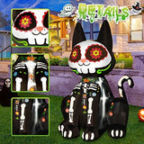 Rocinha 5.9 Ft Halloween Decorations Inflatable Black Cat Halloween Sugar Skull Blow Up Outdoor Lighted Yard Prop Home Lawn Party Decor, Day of The Dead Cat for Indoor Outdoor - Glow-Paradise