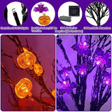 [ 2 Pack ] 24 Inch Orange & Purple Lights Black Halloween Tree Decor with Timer, DIY 25 Bats & 25 Pumpkins Light Ornaments Battery Operated Tabletop Black Spooky Tree Halloween Decorations Indoor Home - Glow-Paradise