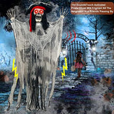 [ Sound Activated & Large ] 70 Inch Halloween Hanging Animated Talking Pirate Ghost Decoration Light up Eyes Shake Life Size Skull Skeleton Halloween Decor Outdoor Haunted House Prop Yard Party - Glow-Paradise
