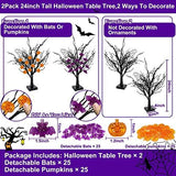 [ 2 Pack ] 24 Inch Orange & Purple Lights Black Halloween Tree Decor with Timer, DIY 25 Bats & 25 Pumpkins Light Ornaments Battery Operated Tabletop Black Spooky Tree Halloween Decorations Indoor Home - Glow-Paradise