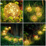 Garden Solar Lights Outdoor Globe Light Cracked Glass Ball Yard Decor Waterproof Warm White Led Solar Light Decorative Solar Ball Garden Decor for Backyard Lawn Ornament (8, 3.9 Inch) - Glow-Paradise