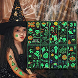 Temporary Tattoos for Kids - 200 Styles Waterproof Mixed Style Halloween Cartoon Fake Tattoo, Glow in The Dark Spider Bat Witch Pumpkin Ghost Tattoo, Boys Girls Party Supplies Favor (20Sheets) - Glow-Paradise