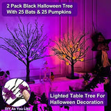 [ 2 Pack ] 24 Inch Orange & Purple Lights Black Halloween Tree Decor with Timer, DIY 25 Bats & 25 Pumpkins Light Ornaments Battery Operated Tabletop Black Spooky Tree Halloween Decorations Indoor Home - Glow-Paradise