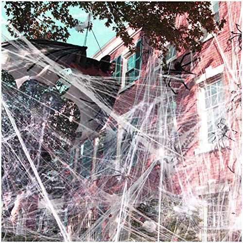 1400 sqft Halloween Spider Web Decorations, Super Stretch Fake Spider Webs, White Webbing Spooky Cobwebs Halloween Supplies for Halloween Party Decorations Bar Haunted House - Glow-Paradise