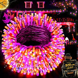 197FT Orange Purple Halloween Lights Outdoor, 500LEDs Plug-in Fairy String Light with 8 Lighting Modes & Timer Waterproof for Home Garden Yard Xmas Holiday Party Thanksgiving Festival Decoration - Glow-Paradise
