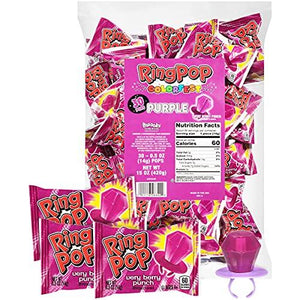 Ring Pop Individually Wrapped Back to School Purple Very Berry Punch Party Pack – 30 Count Very Berry Punch Flavored Purple Candy Lollipop Suckers - Purple Candy for School Treats & Care Packages - Glow-Paradise