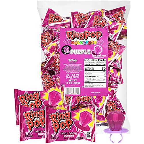 Ring Pop Individually Wrapped Back to School Purple Very Berry Punch Party Pack – 30 Count Very Berry Punch Flavored Purple Candy Lollipop Suckers - Purple Candy for School Treats & Care Packages - Glow-Paradise