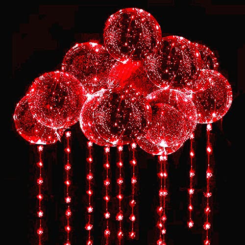 10 PACKS LED Bobo Balloons,Transparent LED Light Up Balloons,Helium Style Glow Bubble Balloons with String Lights for Party Birthday Wedding Festival Decorations (Red) - Glow-Paradise