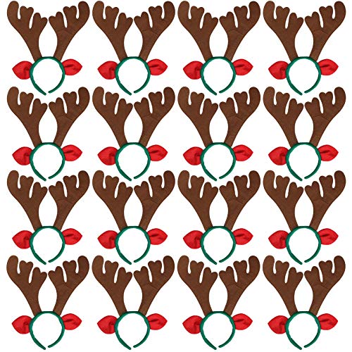 16 pcs - Christmas Reindeer Antlers Headband Deer for Holiday Kid's Party Favors - Glow-Paradise