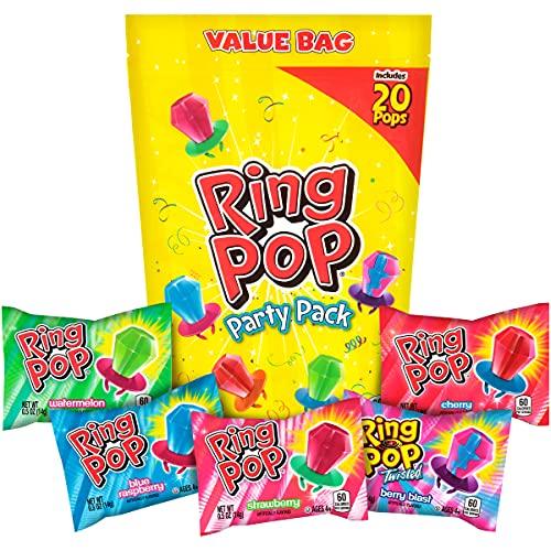 Pack of 20 Count - Ring Pop Individually Wrapped Bulk Variety Party Lollipop Suckers with Assorted Flavors Fun Candy for Birthdays & Celebrations, Original, Mixed Fruit, 20 Count - Glow-Paradise