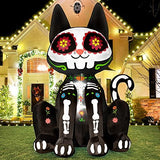 Rocinha 5.9 Ft Halloween Decorations Inflatable Black Cat Halloween Sugar Skull Blow Up Outdoor Lighted Yard Prop Home Lawn Party Decor, Day of The Dead Cat for Indoor Outdoor - Glow-Paradise
