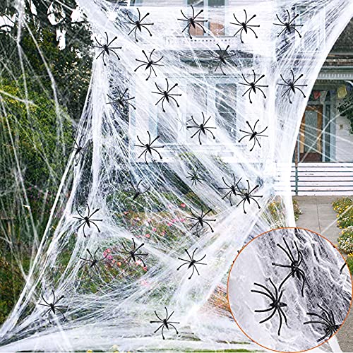 1000 Sqft Halloween Spider Web Decorations With 100 Fake Spiders Spooky Spider Webbing Halloween Decorations Indoor Outdoor Party Yard Decor Supplies For Bar Haunted House - Glow-Paradise