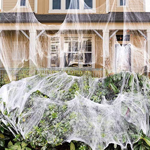 1400 sqft Halloween Spider Webs Decorations with 150 Extra Fake Spiders, Super Stretchy Cobwebs for Halloween decor Indoor and Outdoor - Glow-Paradise