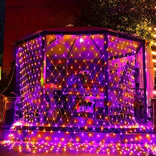 Funpeny Halloween 360 LED Net Lights, 12ft x 5ft 8 Modes Waterproof Connectable Halloween Decorations for Outdoor Garden Party Decor (Purple Orange) - Glow-Paradise