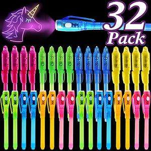 32 Pack Invisible Ink Pen with UV Black Light Secret Spy Pens Magic Disappearing Ink Markers School Supplies Kids Party Favors Halloween Birthday Gift for Boys Girls Goodie Bags Stuffer (2 Style) - Glow-Paradise