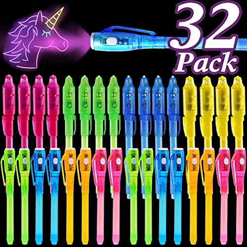 32 Pack Invisible Ink Pen with UV Black Light Secret Spy Pens Magic Disappearing Ink Markers School Supplies Kids Party Favors Halloween Birthday Gift for Boys Girls Goodie Bags Stuffer (2 Style) - Glow-Paradise