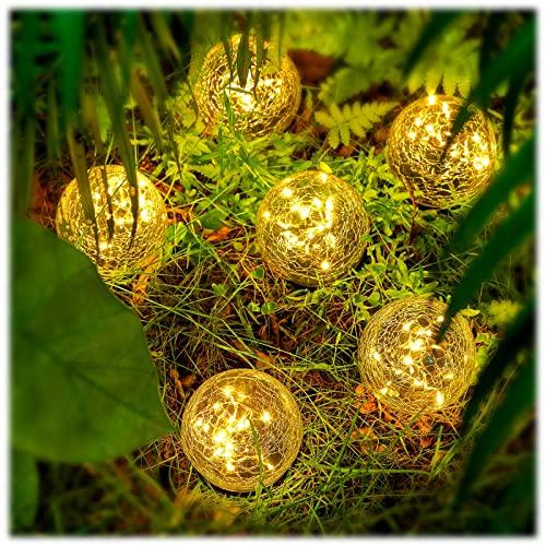 Garden Solar Lights Outdoor Globe Light Cracked Glass Ball Yard Decor Waterproof Warm White Led Solar Light Decorative Solar Ball Garden Decor for Backyard Lawn Ornament (8, 3.9 Inch) - Glow-Paradise