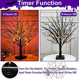 [ 2 Pack ] 24 Inch Orange & Purple Lights Black Halloween Tree Decor with Timer, DIY 25 Bats & 25 Pumpkins Light Ornaments Battery Operated Tabletop Black Spooky Tree Halloween Decorations Indoor Home - Glow-Paradise