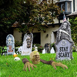 Halloween Decorations Outdoor Lighted Zombie Groundbreaker Decoration, Creepy Face Hand Lawn Stakes Graveyard Décor, Scary Ground Breaker Skeleton Indoor Halloween Decor - Glow-Paradise