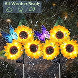 Ostritec 2 Pack Solar Sunflower Butterfly Lights, 6 Heads with 2 Butterflies, Outdoor Flower Garden Stake Lights, Waterproof LED Solar Garden Lights Decor for Grave Patio Yard Pathway Wedding Party - Glow-Paradise