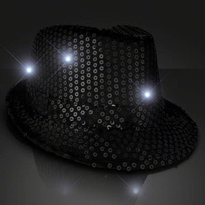 LED Light Up Flashing Fedora Hat with Sequins (Black Color, 1 Quantity Per Pack) - Glow-Paradise