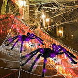 BEIGUO 2 Pack Halloween Light up Spiders Giant Hairy Spider with Purple Lights for Halloween Decorations Outdoor,Indoor,Yard Halloween Party Decoration - Glow-Paradise