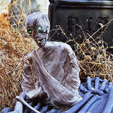 FUN LITTLE TOYS Scary Halloween Mummy Decorations Animatronic Sound and Swing, Lighted Glow in the Dark 14.6 Inches Large Zombie Outdoor Decor for Backyard Lawn Graveyard Cemetary Haunted House - Glow-Paradise