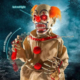Scary Clown Halloween Decoration Sound Activated Animatronic Creepy Sound, Light Up LED Eyes, Moving Arms & Head, for Scary Halloween Holiday Decor Prop Indoor/Outdoor, Yard Lawn Decorations - Glow-Paradise