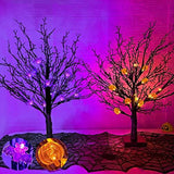 [ 2 Pack ] 24 Inch Orange & Purple Lights Black Halloween Tree Decor with Timer, DIY 25 Bats & 25 Pumpkins Light Ornaments Battery Operated Tabletop Black Spooky Tree Halloween Decorations Indoor Home - Glow-Paradise