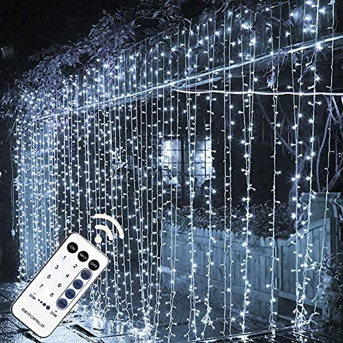 MAGGIFT 304 LED Curtain String Lights, 9.8 x 9.8 ft, 8 Modes Plug in Fairy String Light with Remote Control, Christmas, Backdrop for Indoor Outdoor Bedroom Window Wedding Party Decoration, Cool White - Glow-Paradise