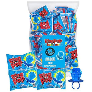 Ring Pop Individually Wrapped Back to School Blue Raspberry Party Pack – 30 Count Blue Raspberry Flavored Candy Lollipop Suckers - Blue Candy for School Treats & Care Packages - Glow-Paradise
