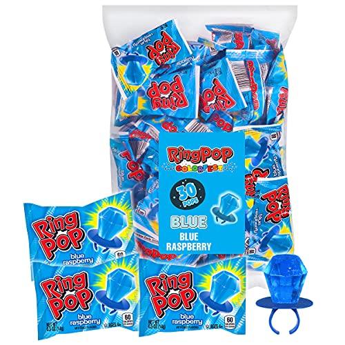 Ring Pop Individually Wrapped Back to School Blue Raspberry Party Pack – 30 Count Blue Raspberry Flavored Candy Lollipop Suckers - Blue Candy for School Treats & Care Packages - Glow-Paradise