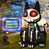 Rocinha 5.9 Ft Halloween Decorations Inflatable Black Cat Halloween Sugar Skull Blow Up Outdoor Lighted Yard Prop Home Lawn Party Decor, Day of The Dead Cat for Indoor Outdoor - Glow-Paradise
