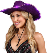 LED Light Up Shiny Satin Metallic Cowboy Hat (Purple Color, 1 Quantity Per Pack) - Glow-Paradise