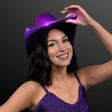 LED Light Up Shiny Satin Metallic Cowboy Hat (Purple Color, 1 Quantity Per Pack) - Glow-Paradise