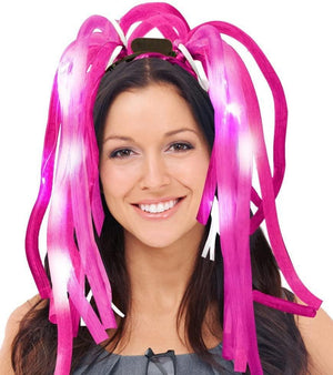 LED Light Up Noodle Headband Flashing Dreads (Pink Color, 1 Quantity Per Pack) - Glow-Paradise