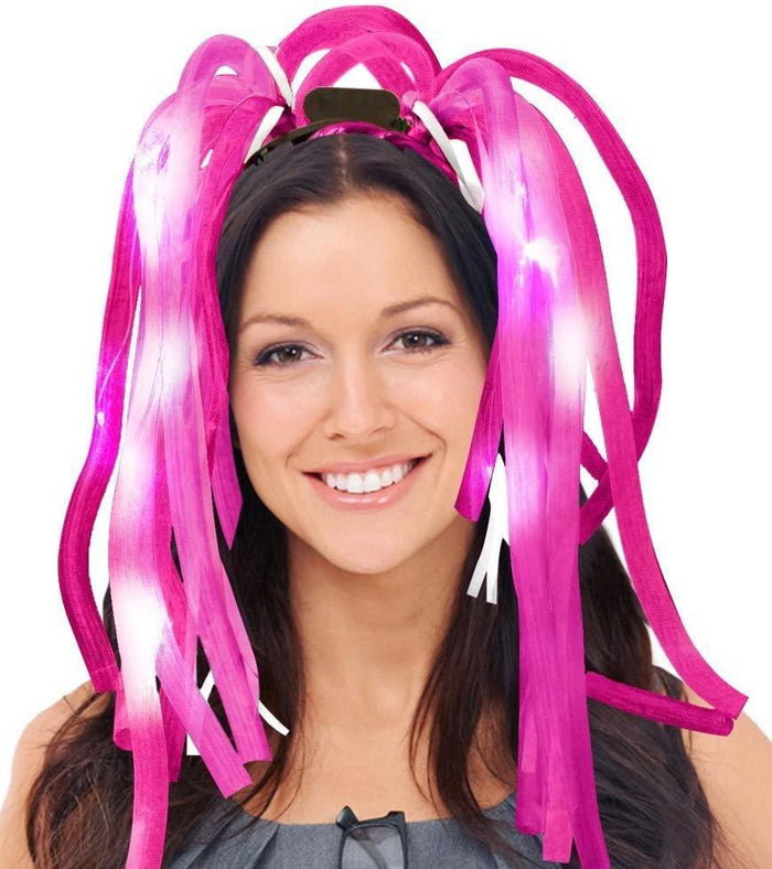 LED Light Up Noodle Headband Flashing Dreads (Pink Color, 1 Quantity Per Pack) - Glow-Paradise