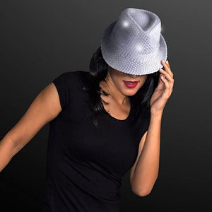 LED Light Up Flashing Fedora Hat with Sequins (White Color, 1 Quantity Per Pack) - Glow-Paradise