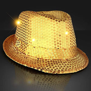 LED Light Up Flashing Fedora Hat with Sequins (Gold Color, 1 Quantity Per Pack) - Glow-Paradise