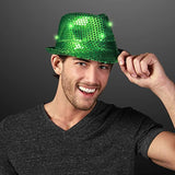 LED Light Up Flashing Fedora Hat with Sequins (Green Color, 1 Quantity Per Pack) - Glow-Paradise
