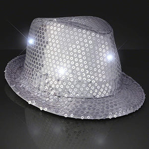 LED Light Up Flashing Fedora Hat with Sequins (Silver Color, 1 Quantity Per Pack) - Glow-Paradise