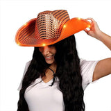 LED Flashing Cowboy Hat With Sequins (Orange Color, 4 Quantity Per Pack) - Glow-Paradise