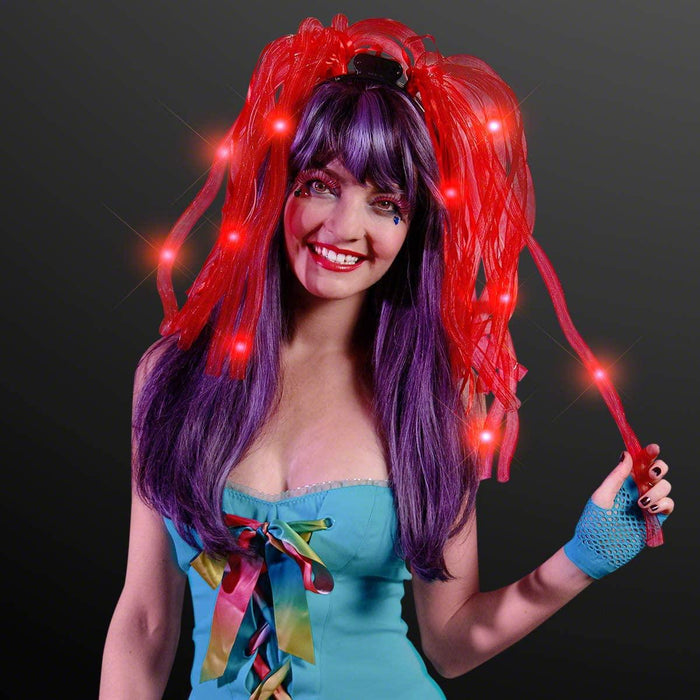 LED Light Up Noodle Headband Flashing Dreads (Red Color, 1 Quantity Per Pack) - Glow-Paradise