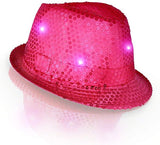 LED Light Up Flashing Fedora Hat with Sequins (Pink Color, 1 Quantity Per Pack) - Glow-Paradise