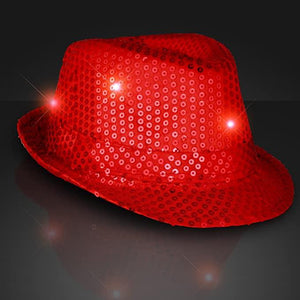 LED Light Up Flashing Fedora Hat with Sequins (Red Color, 1 Quantity Per Pack) - Glow-Paradise
